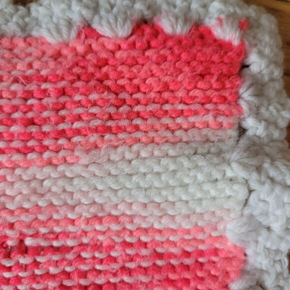 Handmade Hot Pink & White Knit Throw Blanket 60" X 38" - Picture 5 of 6